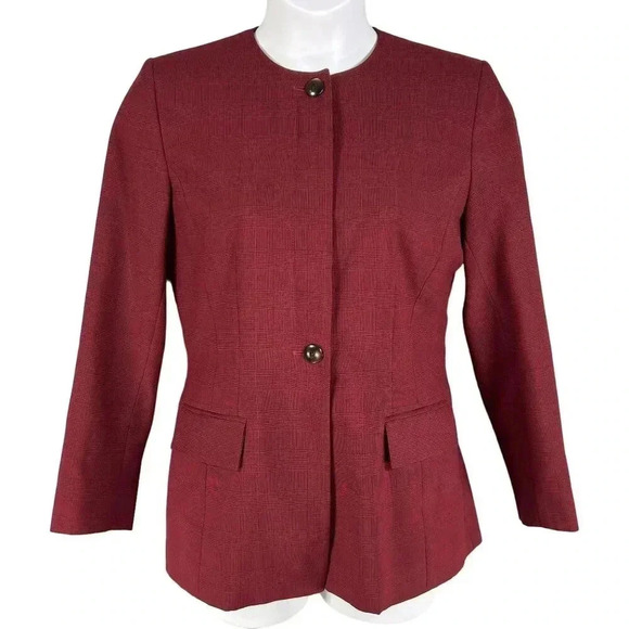 Sag Harbour Herringbone Power Suit Set Womens 8 Lined Burgundy Business Casual - Picture 3 of 16